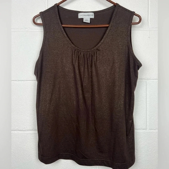Sag Harbour Beautiful Sleeveless Top, brown with gold specks, Size L - Picture 1 of 5